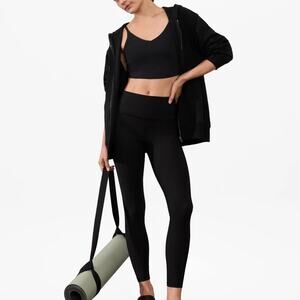 Athleta Ribbed High Rise 7/8 Leggings Black Sculpting Athletic Yoga Pants S